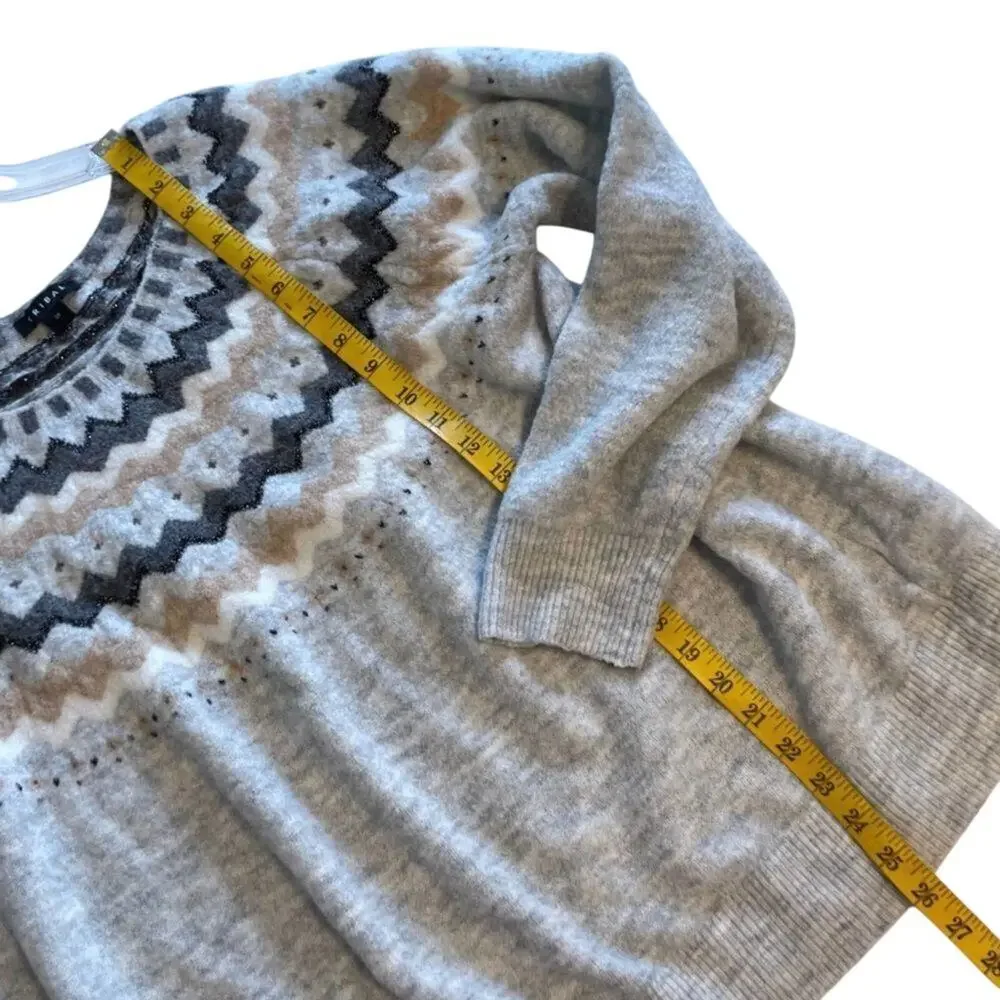 Tribal Fair Isle Gray Nordic Icelandic Raglan Pullover Sweater Size 3X